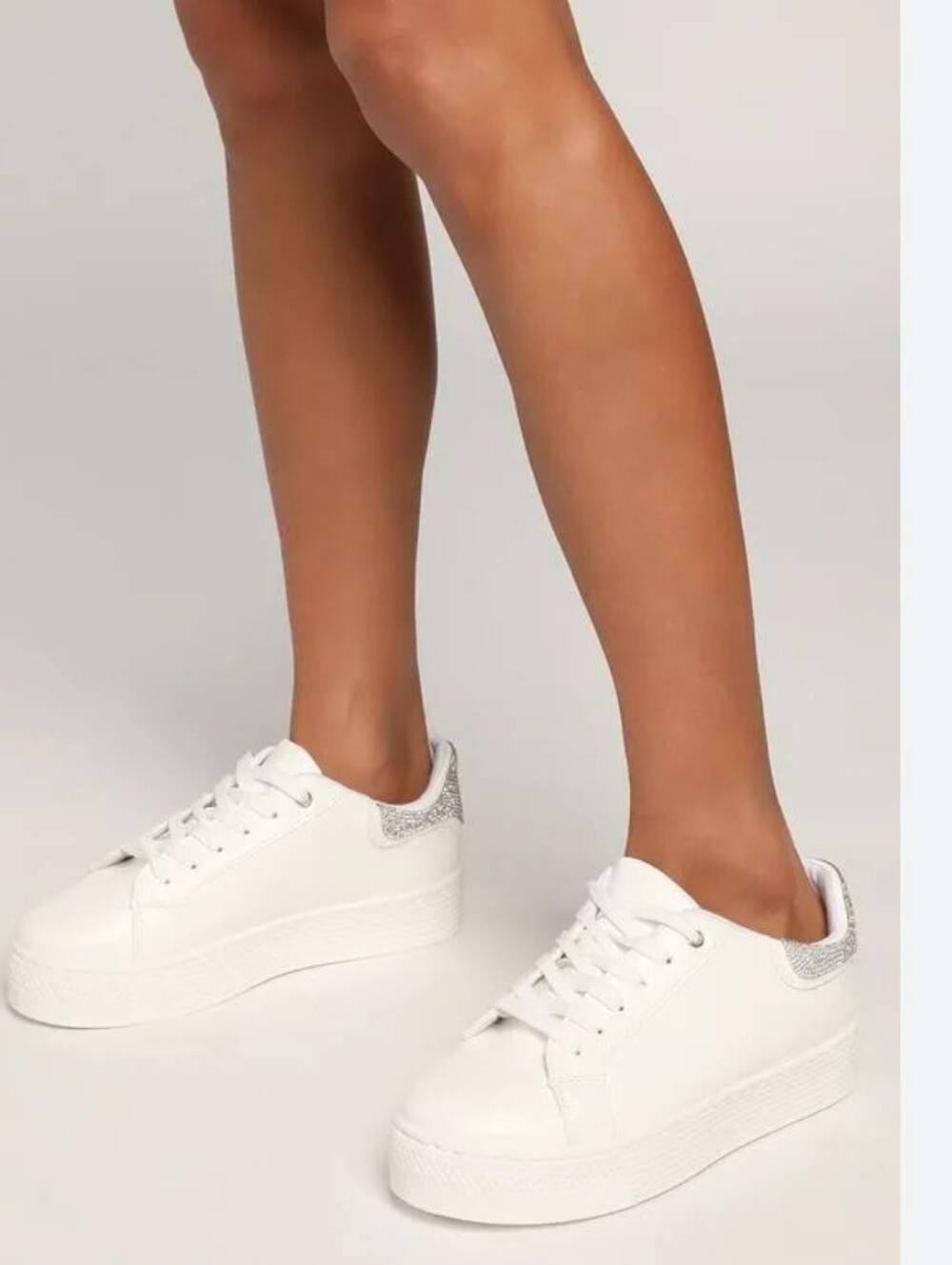 Cupid White   Platform Sneakers with Crystal Heel Accent NIB 6.5
